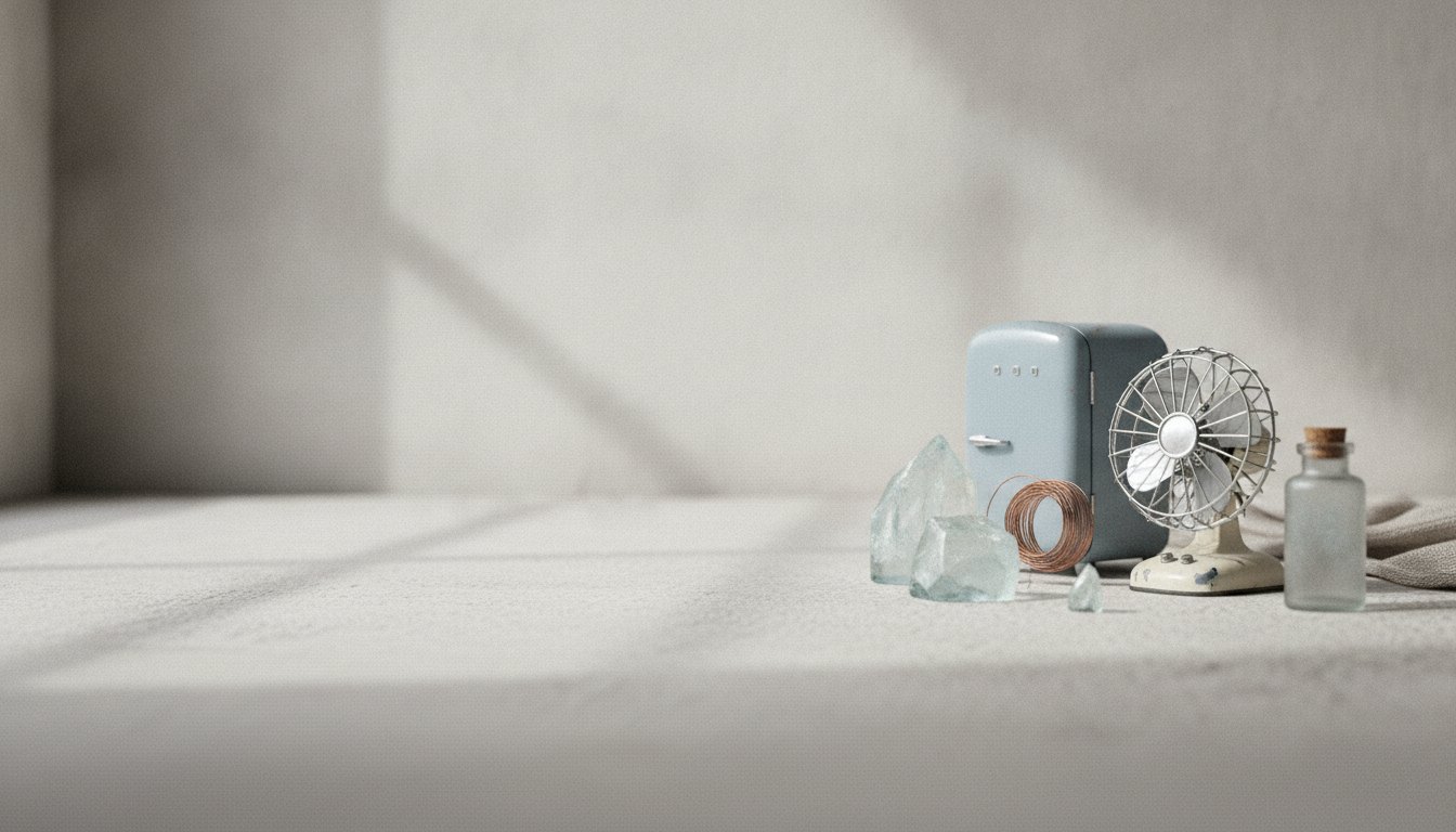 Parte traseira de um refrigerador com foco no motor preto e cabos de conexão elétrica.